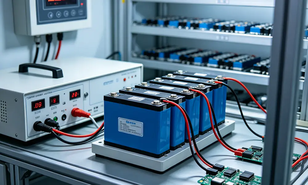 LiFePO4 cells undergoing capacity testing