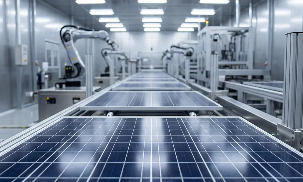 Robotic arm framing and gluing solar panels