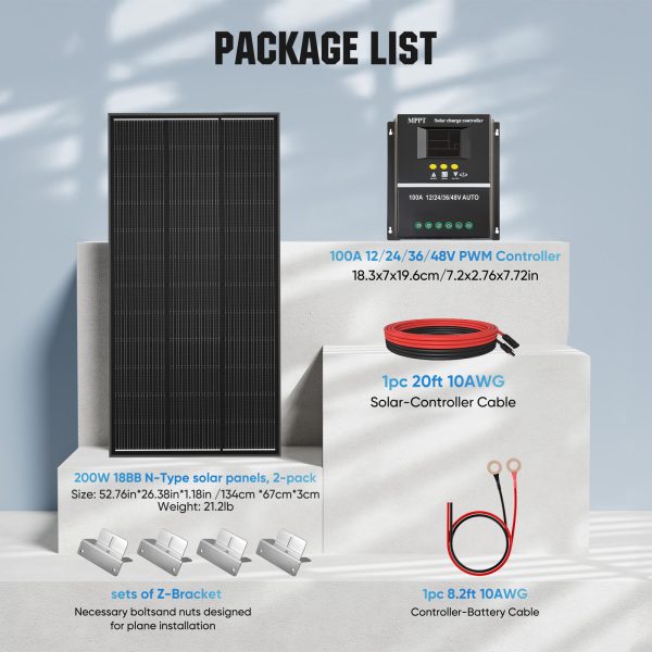 200w 12v solar panel kit for rvs & campers
