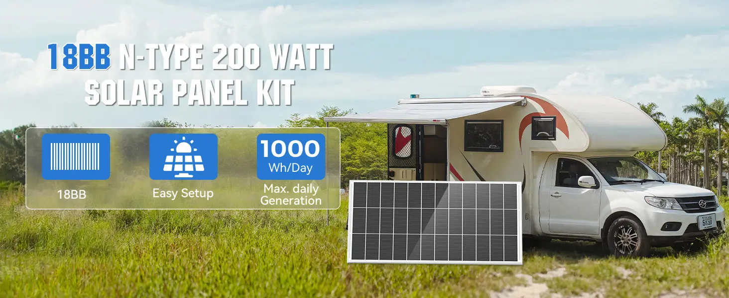 200w 12v solar panel kit for rvs & campers