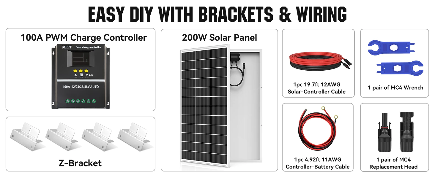200w 12v solar panel kit for rvs & campers