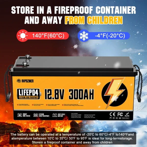 rvpozwer 12.8v 300ah lifepo4 battery