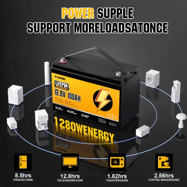rvpozwer 12v 100ah lifepo4 battery
