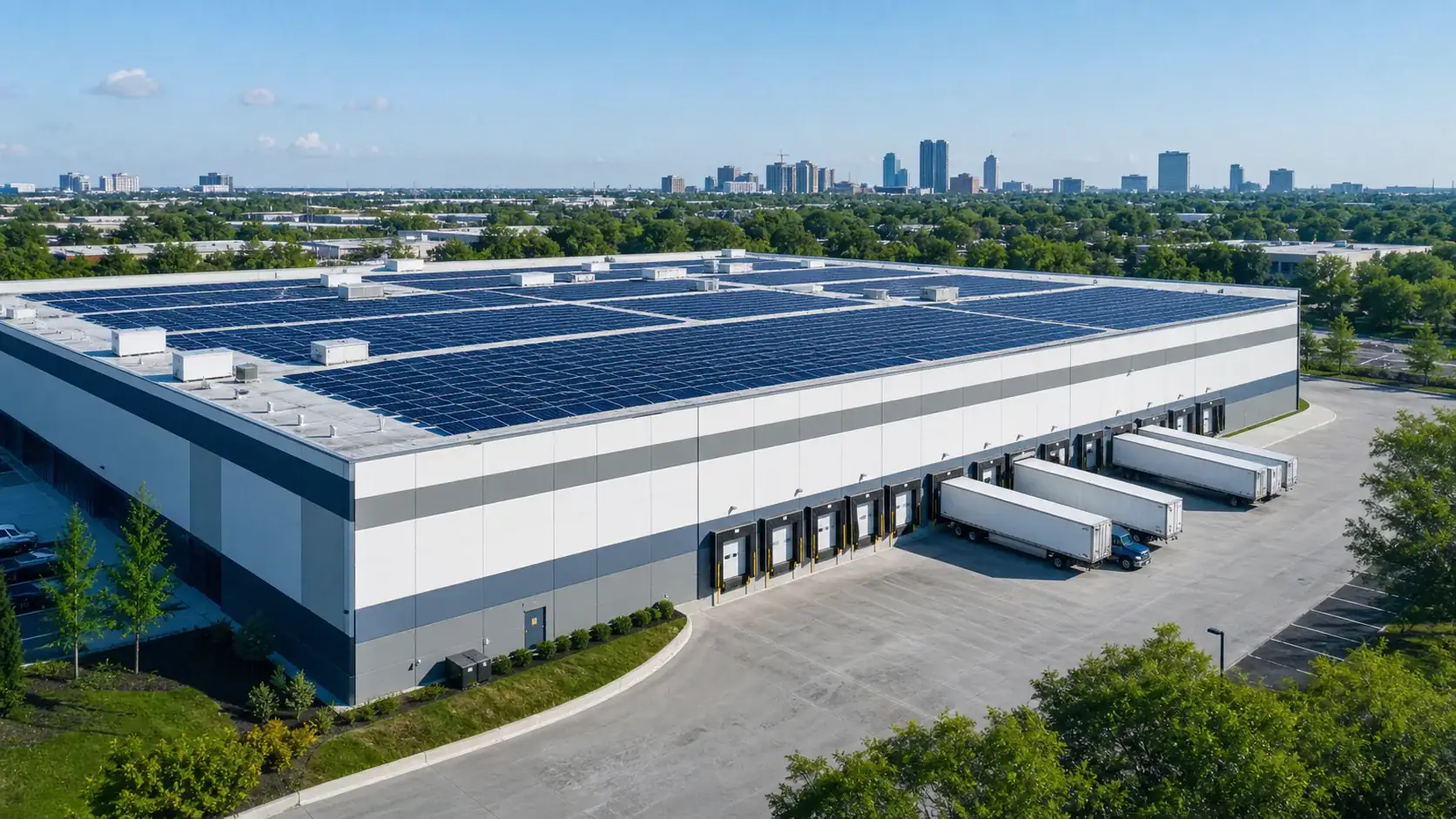 Commercial distribution center with a large rooftop solar array