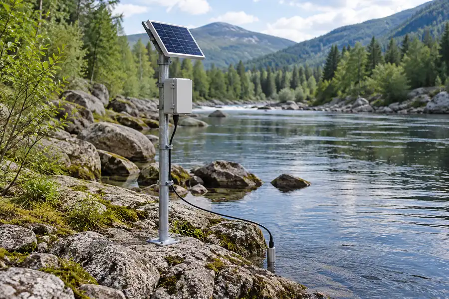 Illustrative solar powered remote water level monitoring station