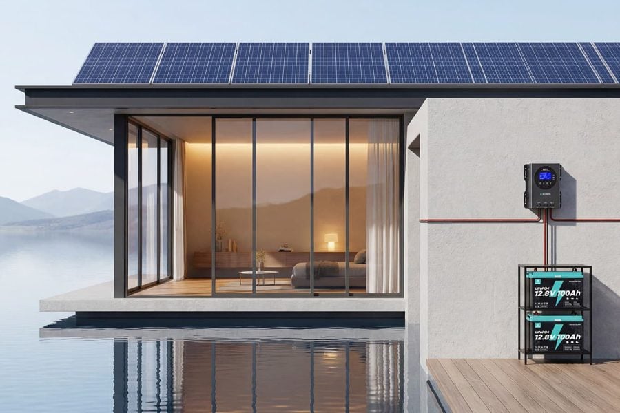 Home solar panels with a battery storage system