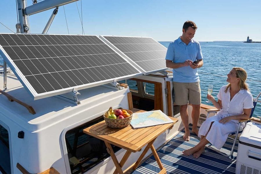Marine solar panels on a yacht