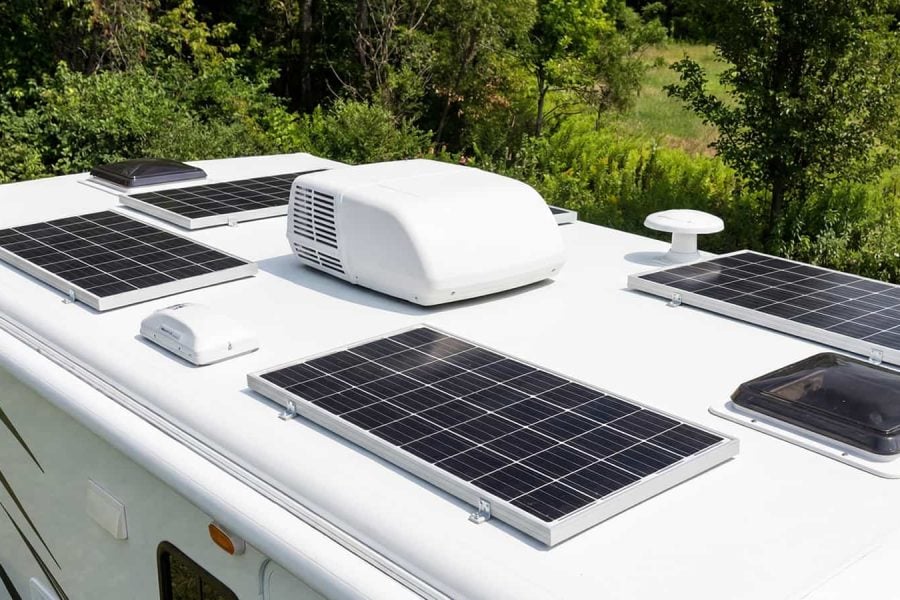 RV roof with solar panels