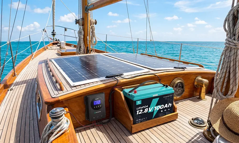 Sailboat using a marine solar and battery system