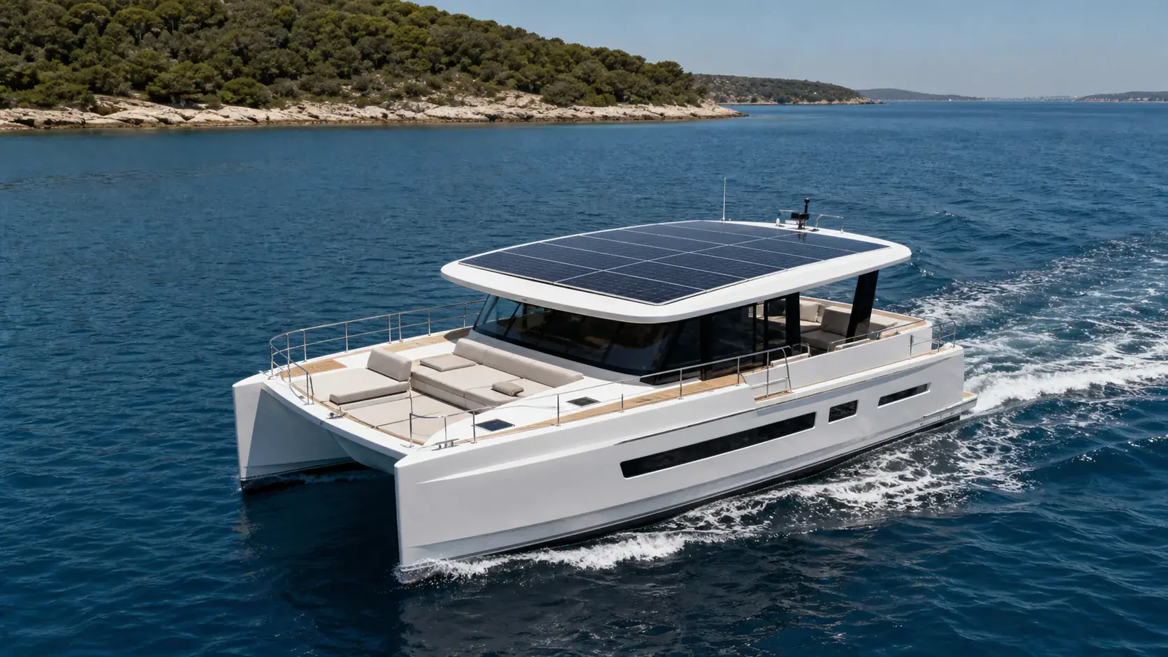 Catamaran with an integrated marine solar array
