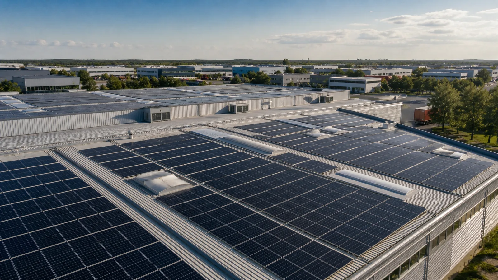 Industrial rooftop solar installation with monocrystalline panels