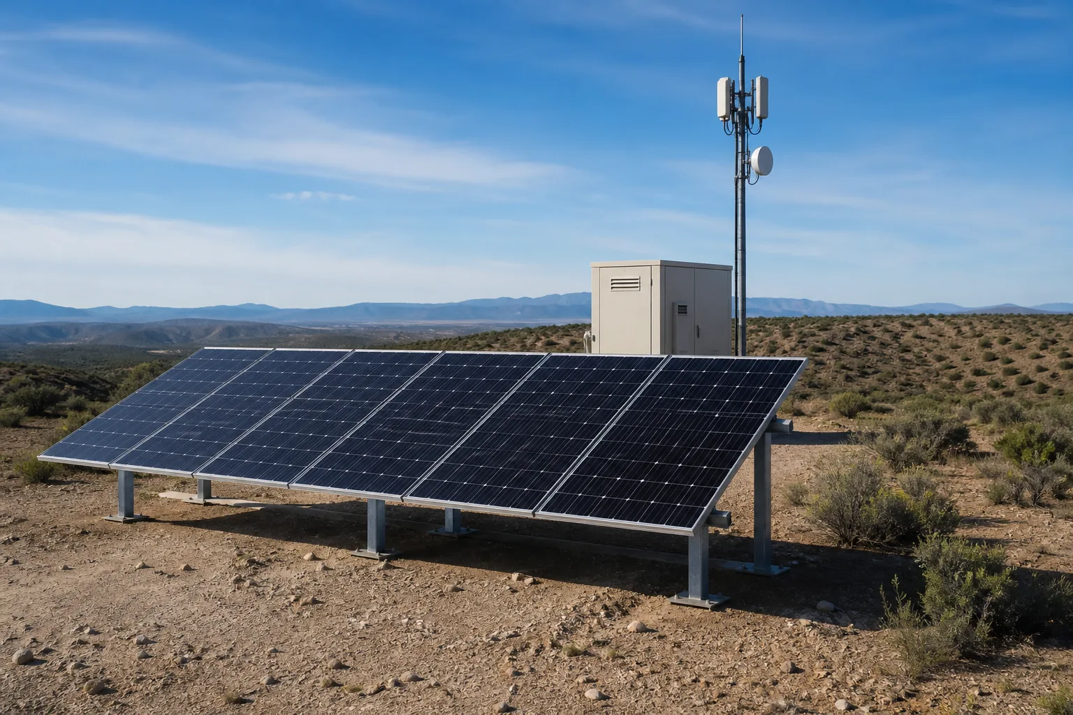 Remote telecom site powered by a ground-mounted monocrystalline solar array
