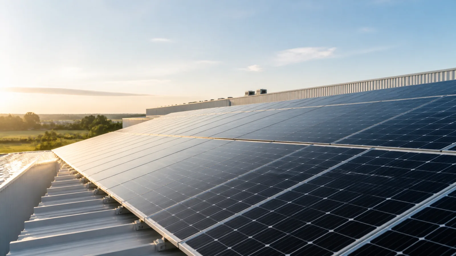 Commercial rooftop array of monocrystalline solar panels