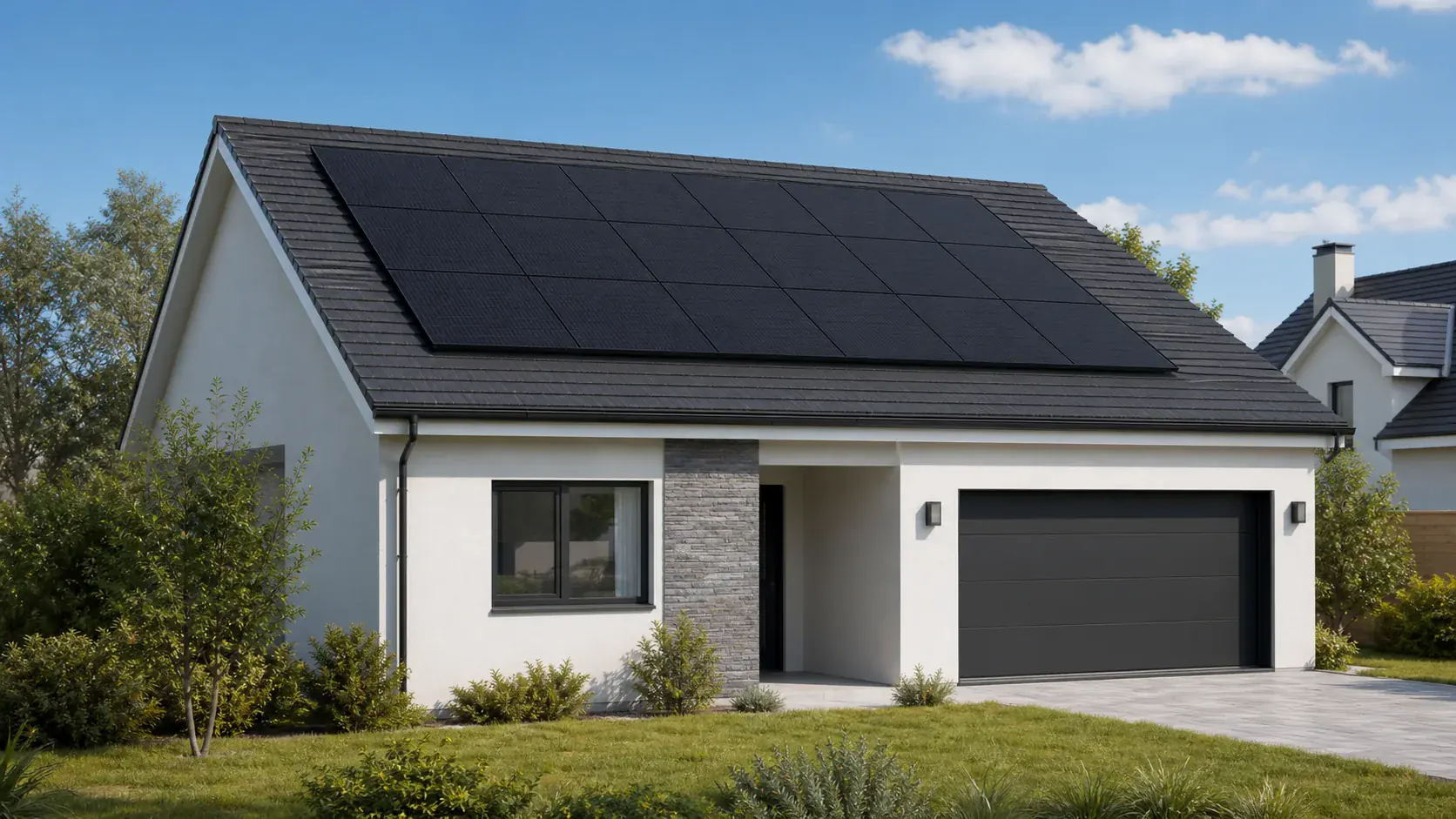 Solar panels installed on a contemporary residential roof
